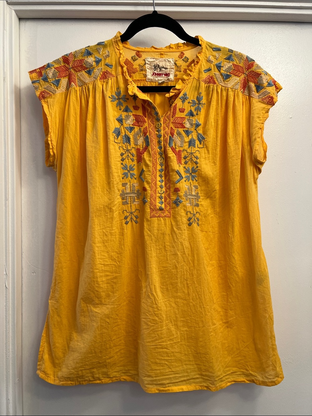 Johnny Was Yellow Embroidered Boho Tunic